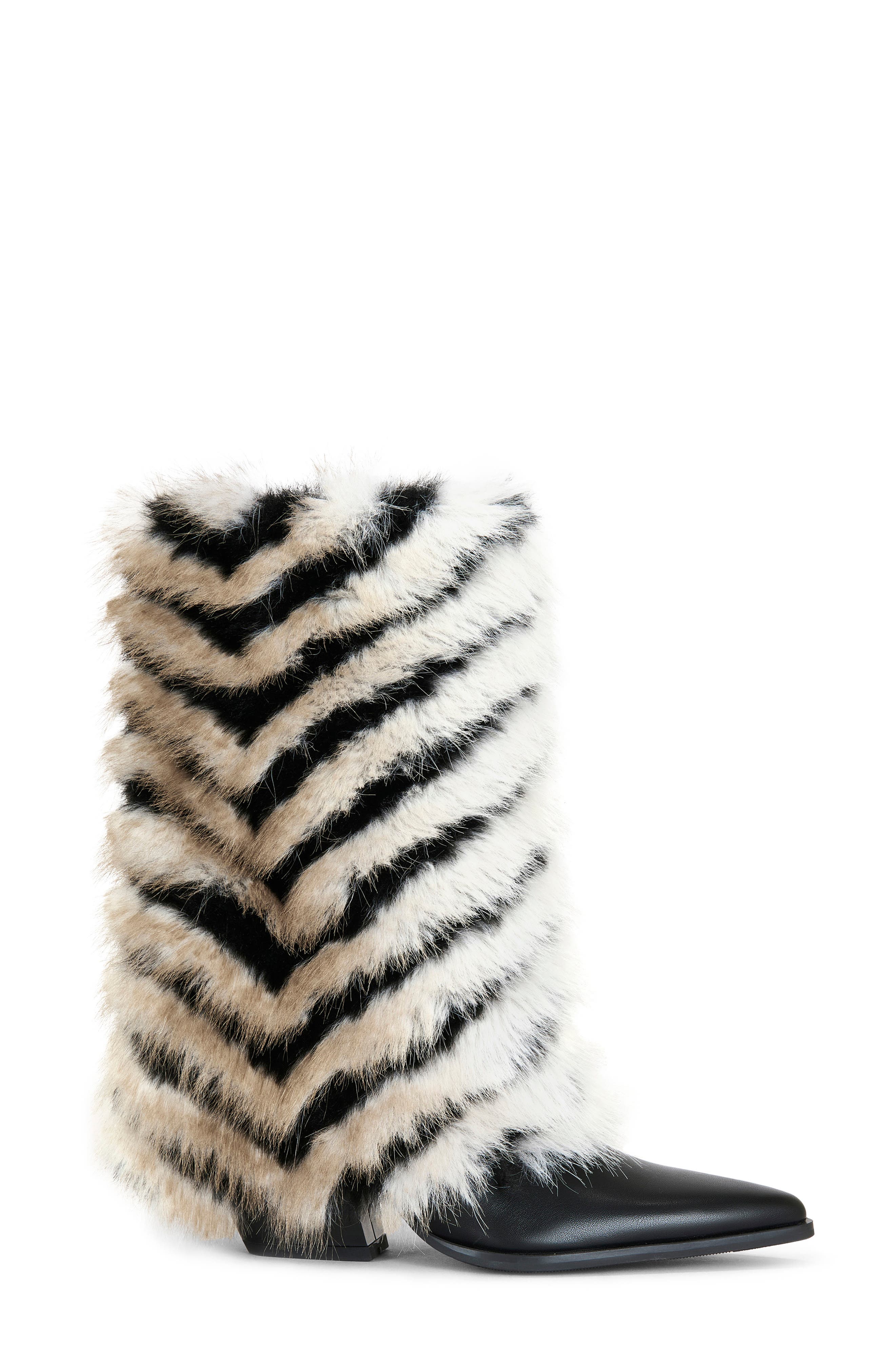 AZALEA WANG Jonette Faux Fur Bootie, Alternate, color, Black