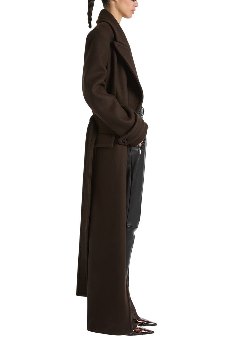 Belted Wool Cloth Coat, Alternate, color, dark brown