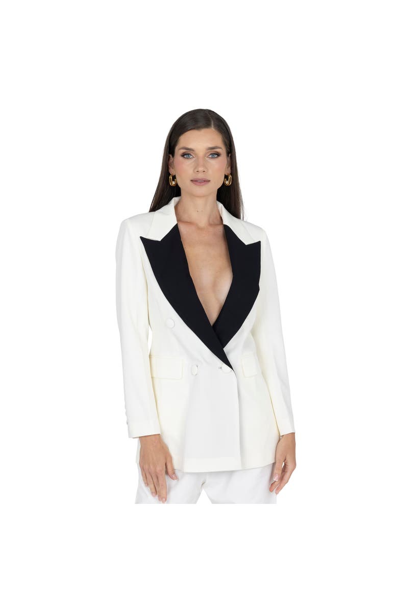 AKALIA Mendy Double Breasted Tuxedo Jacket, Main, color, White