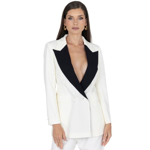 Akalia Mendy Double Breasted Tuxedo Jacket In White