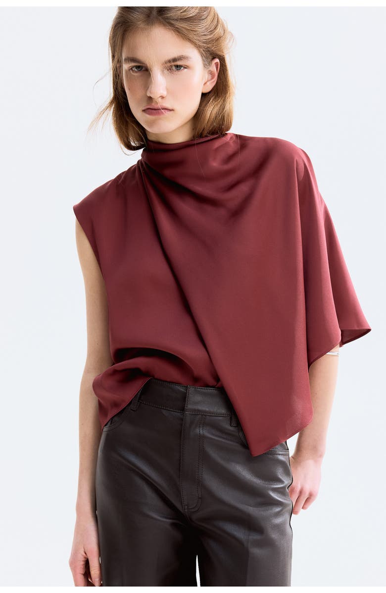 H&M Draped Satin Blouse, Alternate, color, Dark Red