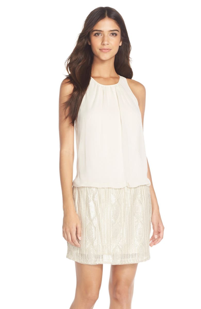 Aidan by Aidan Mattox Chiffon & Beaded Mesh Blouson Dress, Main, color,