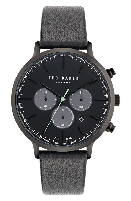 Ted Baker Haarvin Chronograph Leather Strap Watch, 44mm In Black