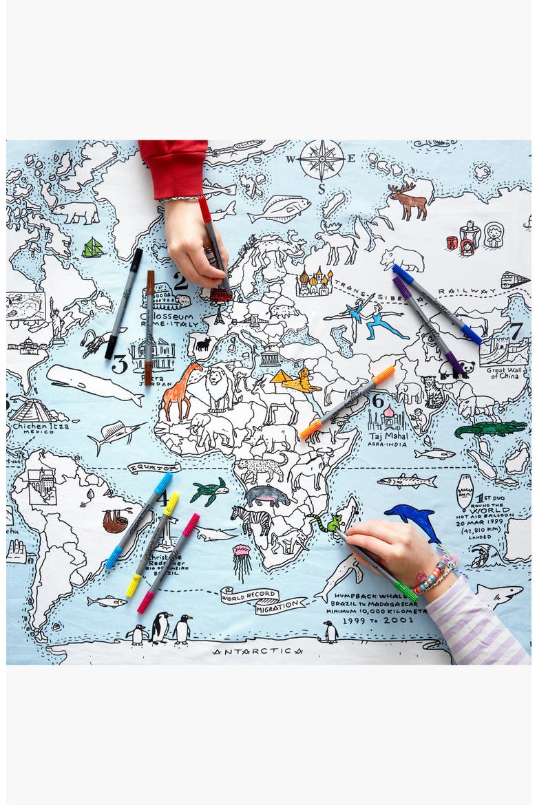 World Map Tablecloth, Alternate, color, ;Light Blue