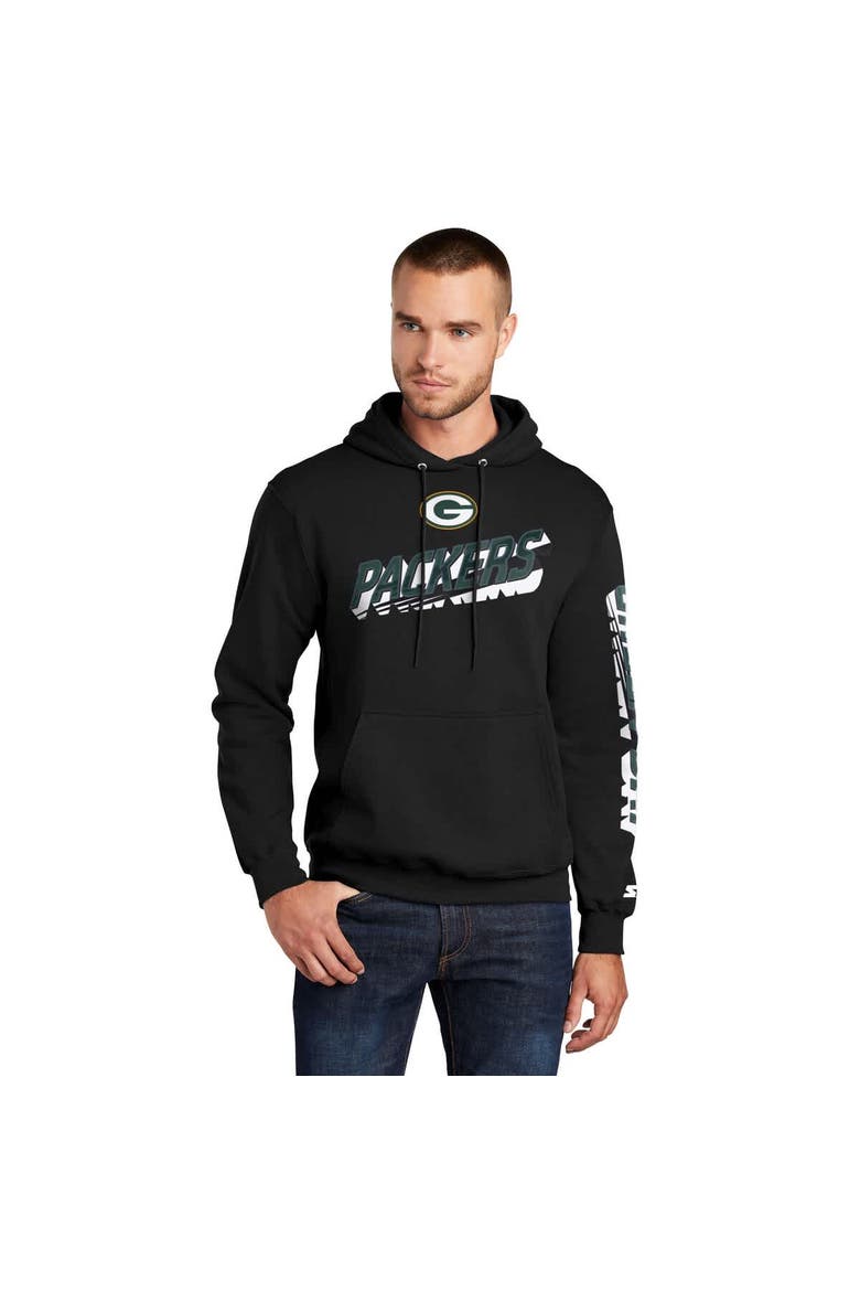 Men's Starter Black Green Bay Packers Wordmark Logo Pullover Hoodie, Main, color, Black