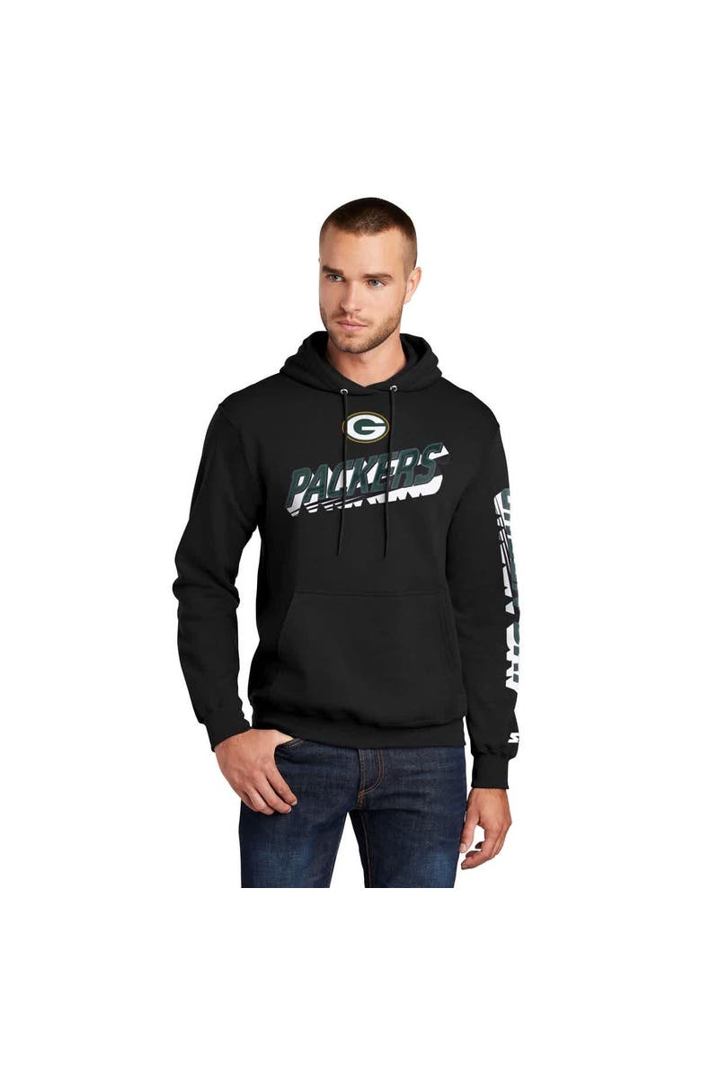 STARTER Men's Starter Black Green Bay Packers Wordmark Logo Pullover Hoodie, Main, color, Black