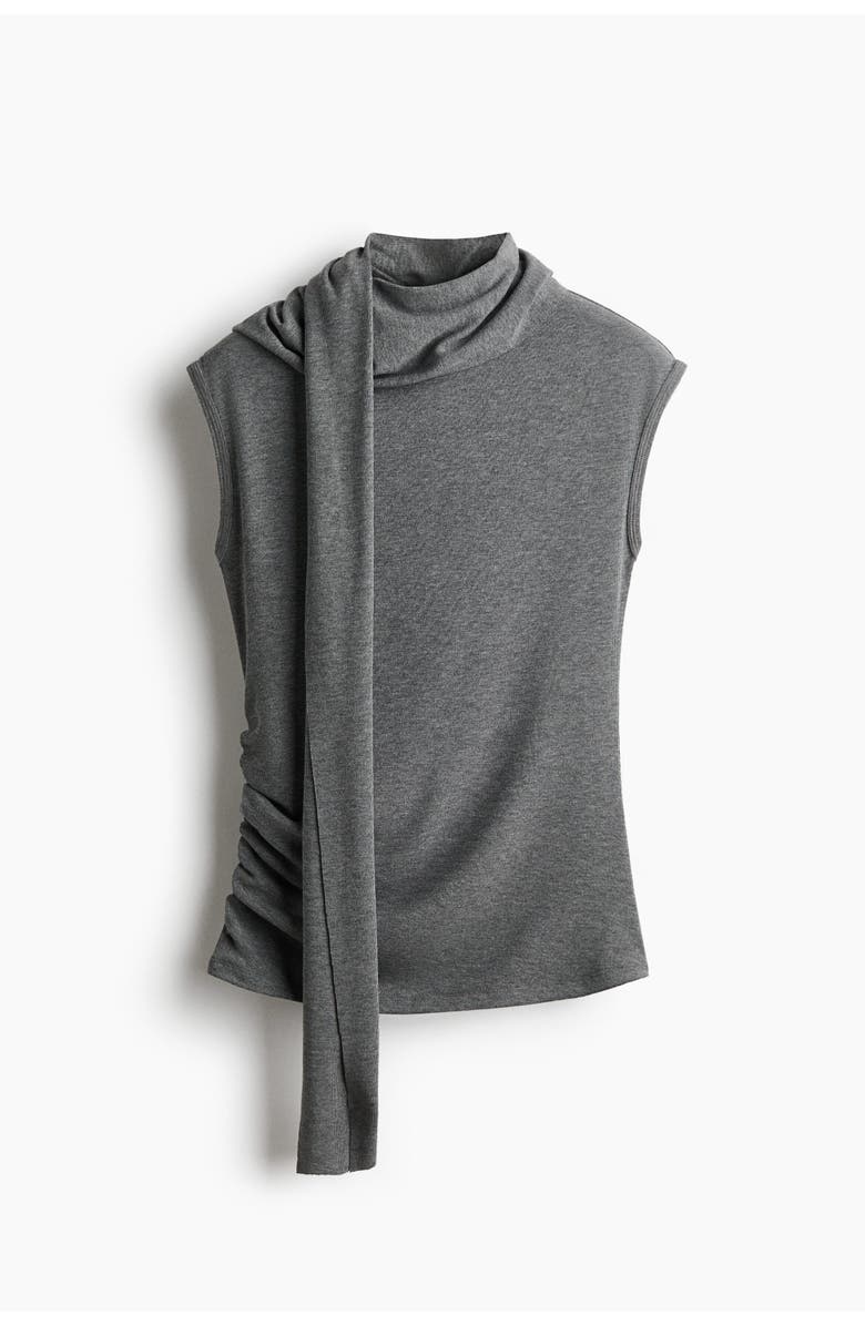 H&M Scarf-collar Top, Main, color, Dark Gray Melange
