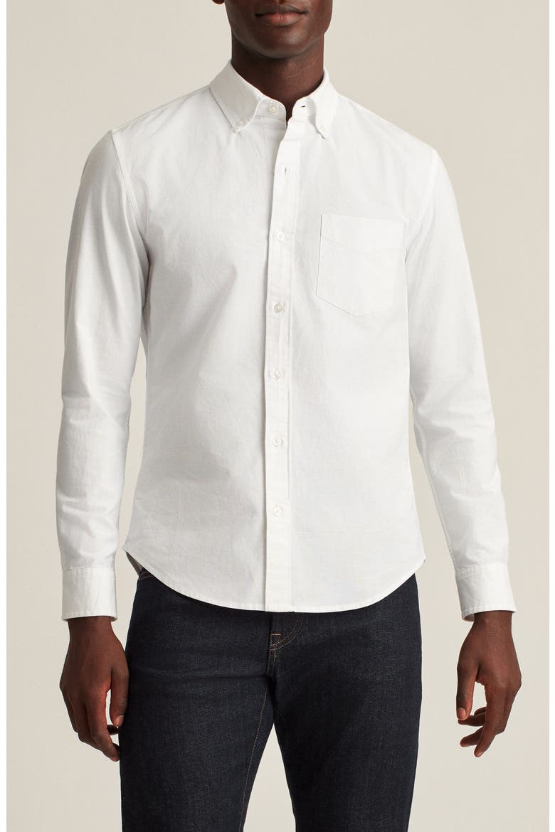 Slim Fit Solid White Stretch Cotton Button-Down Oxford Shirt, Main, color, SOLID - WHITE