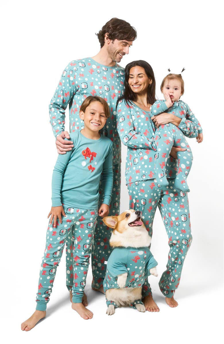 Leveret Two-Piece Cotton Printed Matching Family Pajamas, Playful Graphics, Alternate, color, Fish Tank