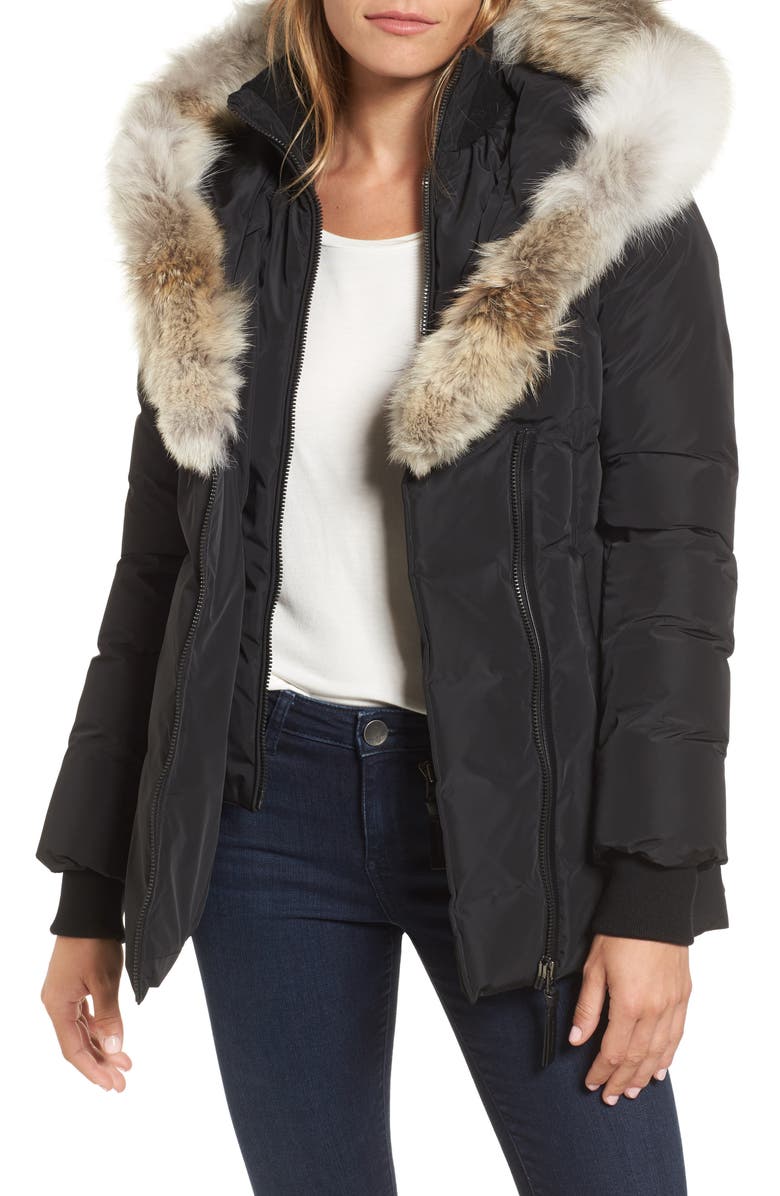 Mackage Adali-X Hooded Down Parka with Inset Bib & Genuine Fox Fur Trim, Main, color, 
