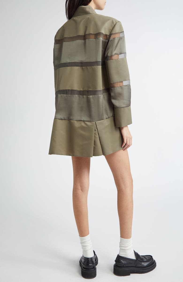 Sacai Long Sleeve Colorblock Stripe Mixed Media Bomber Dress, Alternate, color,