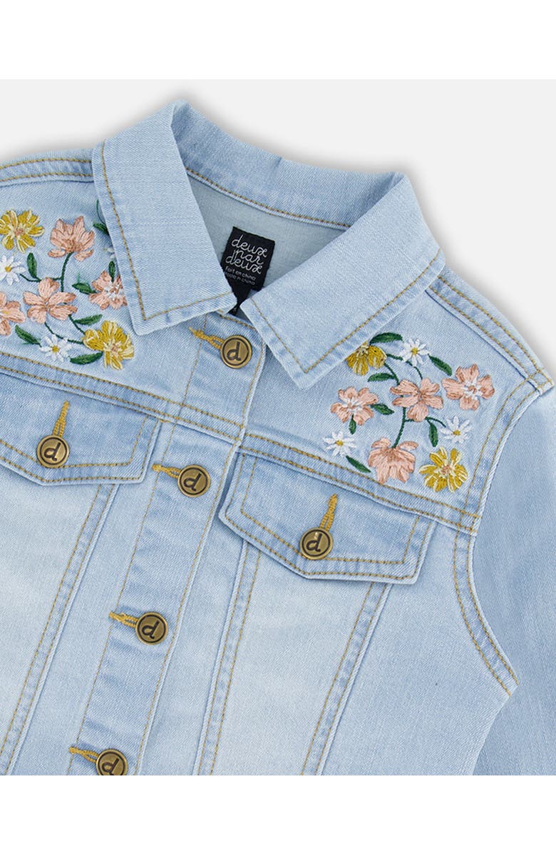 Deux par Deux Girl's Jean Jacket With Embroidery Light Blue Denim, Alternate, color, 