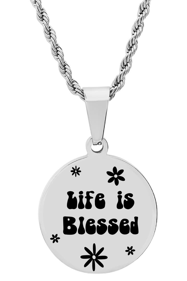 Stainless Steel Life Is Blessed Pendant Necklace, Main, color, METALLIC