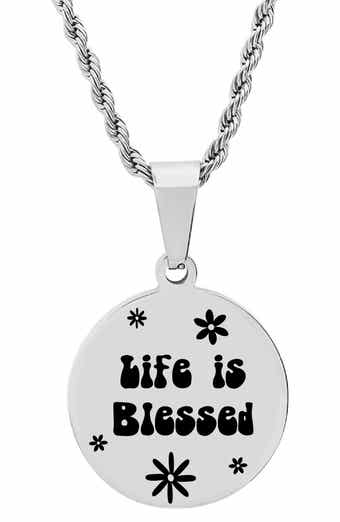 HMY JEWELRY Stainless Steel Life Is Blessed Pendant Necklace