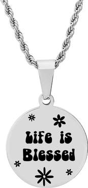 HMY JEWELRY Stainless Steel Life Is Blessed Pendant Necklace