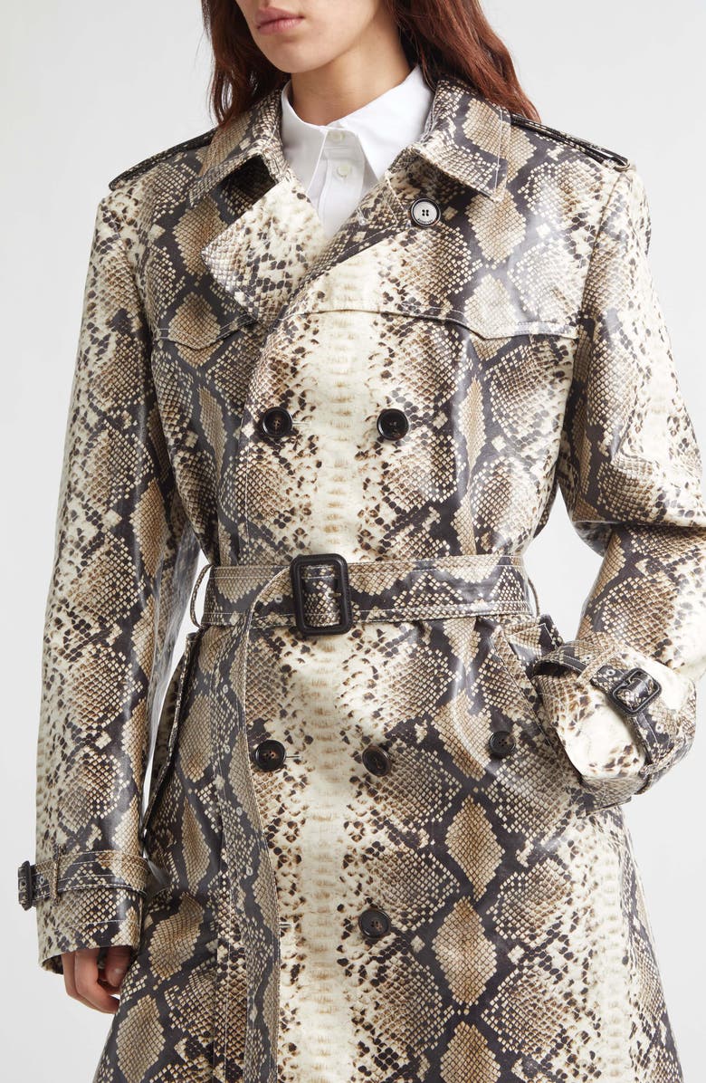 Burberry Foxfield Snakeskin Print Coated Trench Coat, Alternate, color, Alpine White Pattern