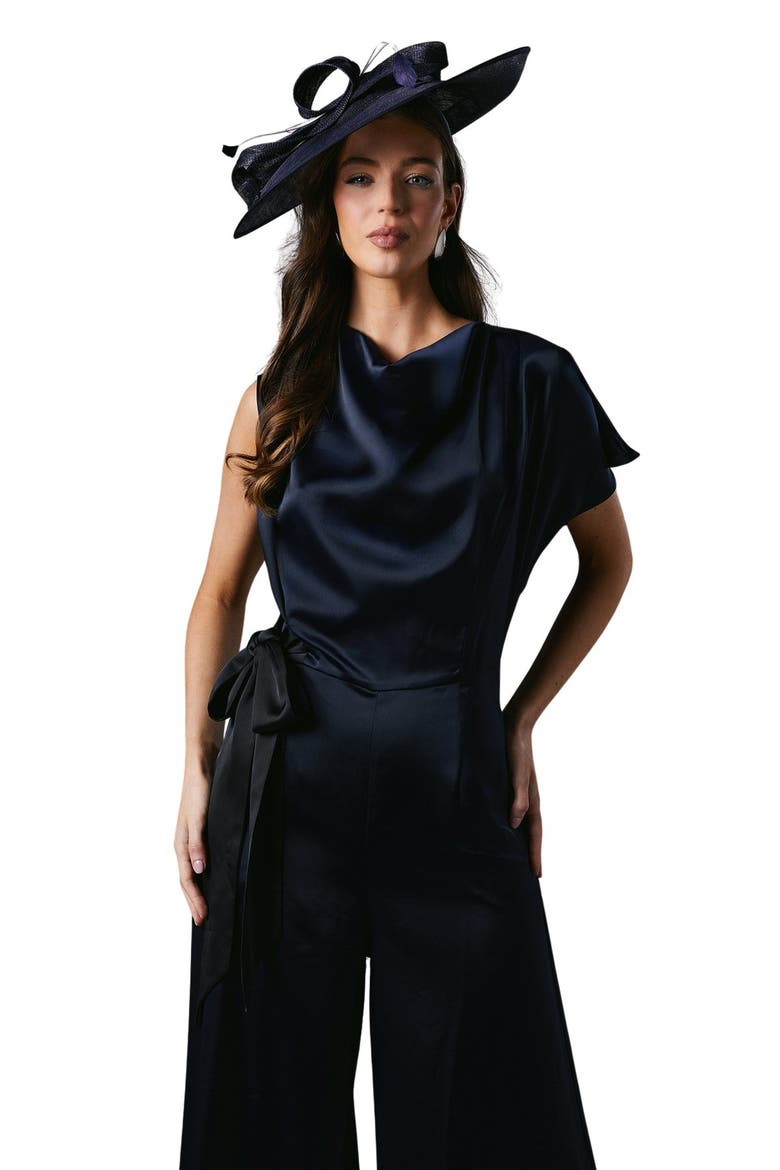Tie Side Satin Drape Wide Leg Jumpsuit, Alternate, color, Navy