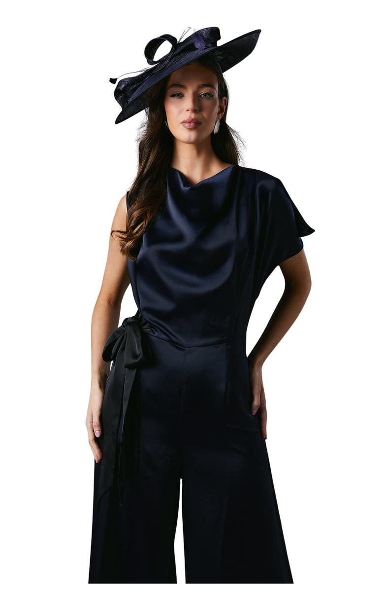 Coast Tie Side Satin Drape Wide Leg Jumpsuit, Alternate, color, Navy
