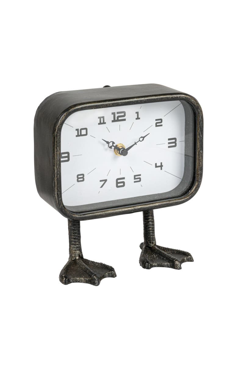 Storied Home 7.75 Inches Metal Standing Clock with Duck Feet, Gunmetal Finish, Main, color, Black