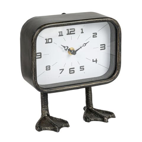 7.75 Inches Metal Standing Clock with Duck Feet, Gunmetal Finish