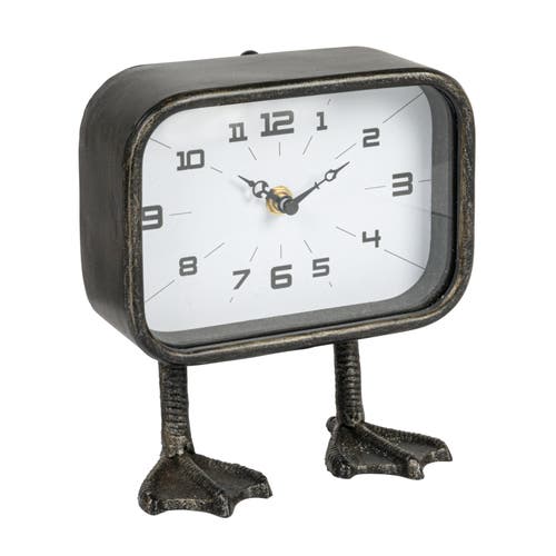 Storied Home 7.75 Inches Metal Standing Clock With Duck Feet, Gunmetal Finish In Black