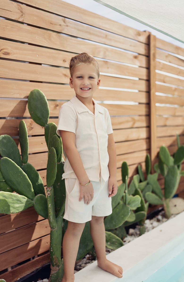 Manière Gauze Camp Shirt & Shorts Set, Alternate, color, Cream