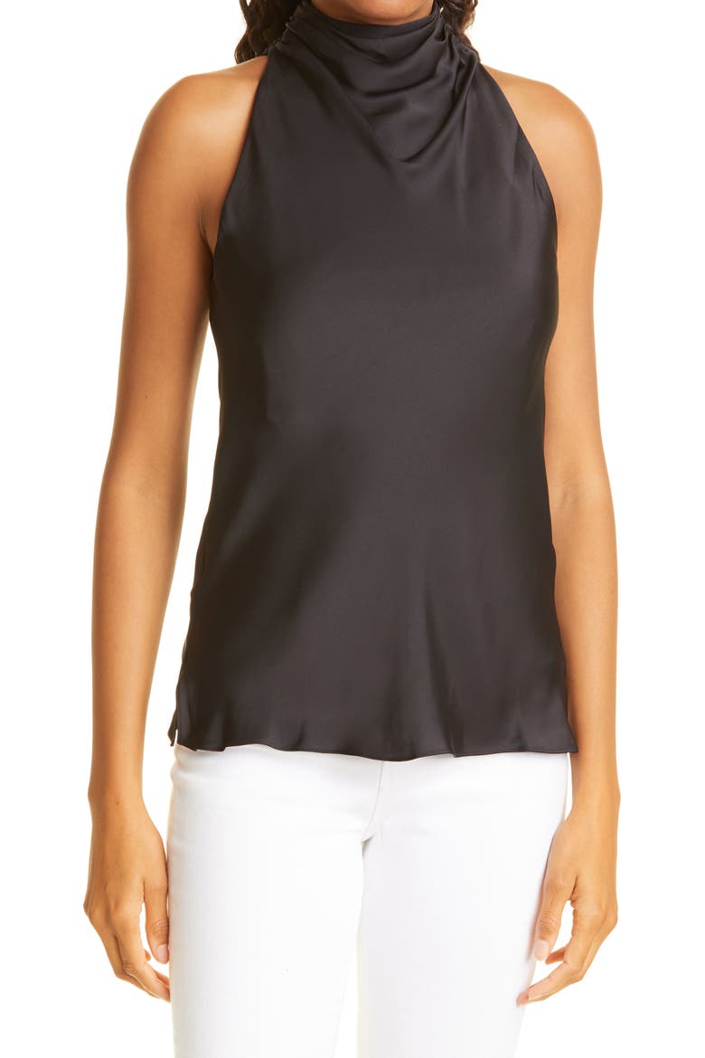 Jadis Cowl Neck Satin Tank, Main, color, BLACK