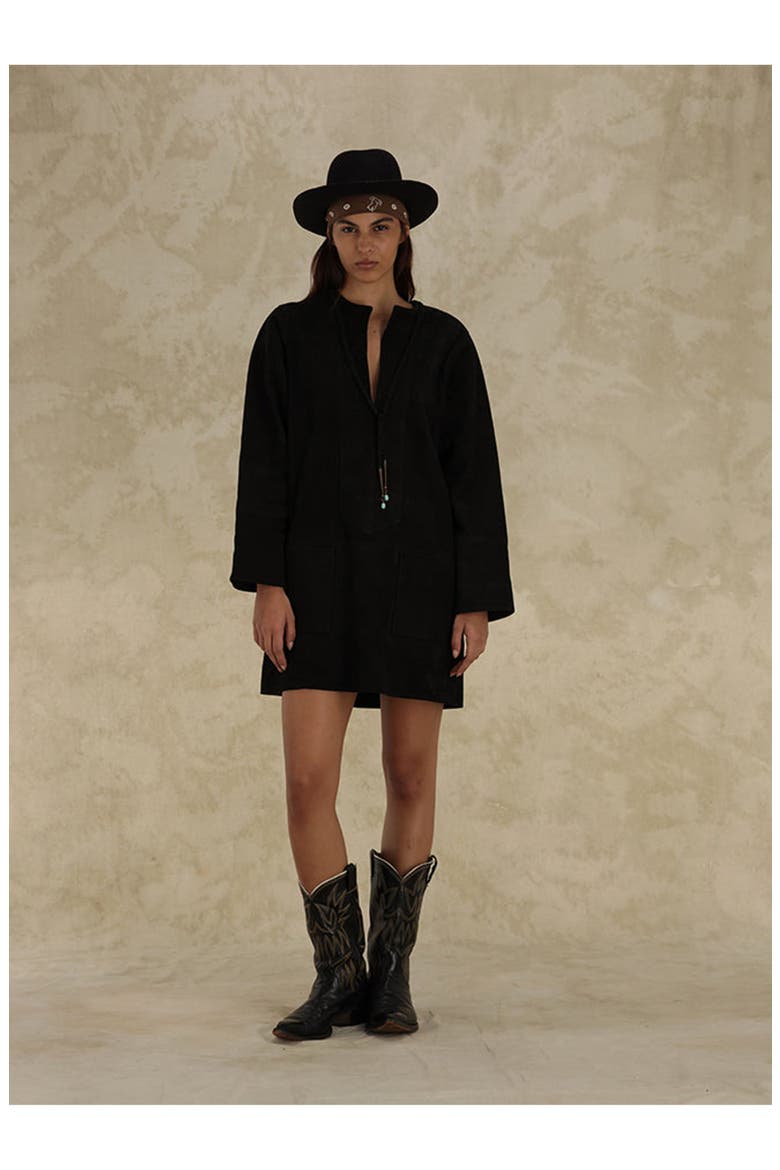 Chamois Leather Short Dress, Alternate, color, Black