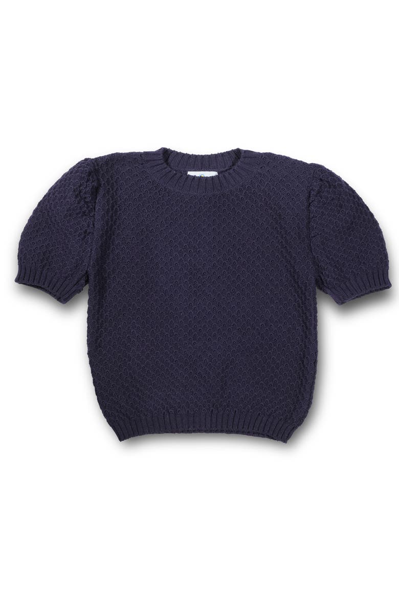 Navy Short Sleeve Sweater With Puff Sleeves, Main, color, Navy