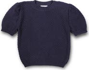 Florence Eiseman Navy Short Sleeve Sweater With Puff Sleeves