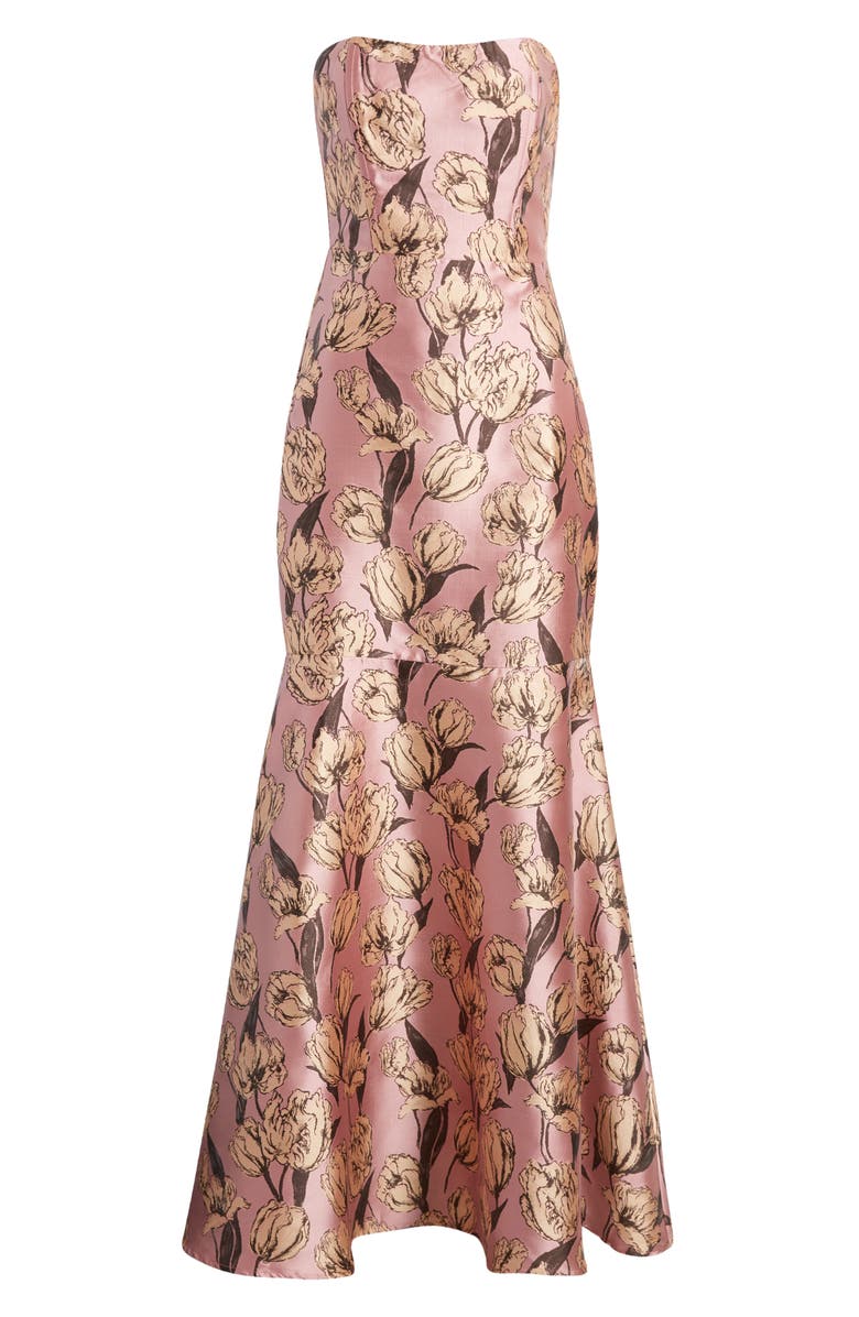 Lulus Gowning Around Floral Jacquard Strapless Trumpet Gown, Alternate, color,