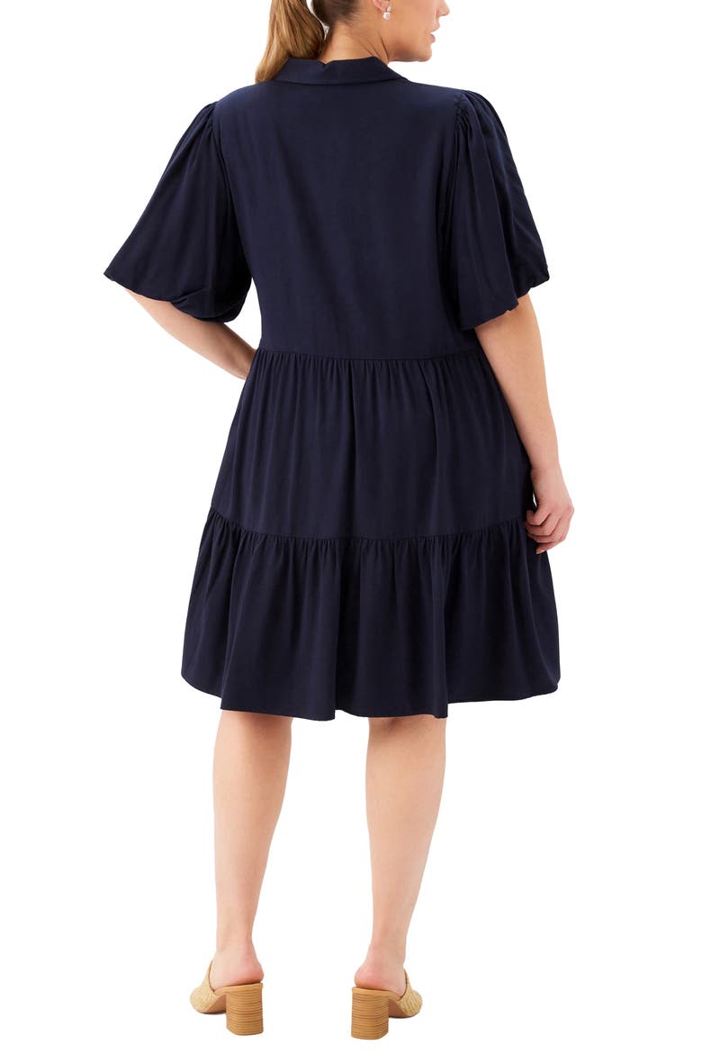 Tiered Puff Sleeve Shirtdress, Alternate, color, NAVY