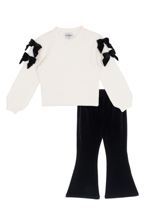 Kids' Bow Textured Sweater & Flared Leggings Set (Little Kid)
