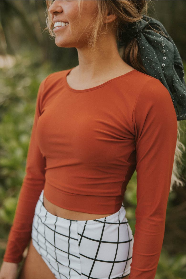 Kokkini Long Sleeve Rashguard Top, Alternate, color, Rust Orange