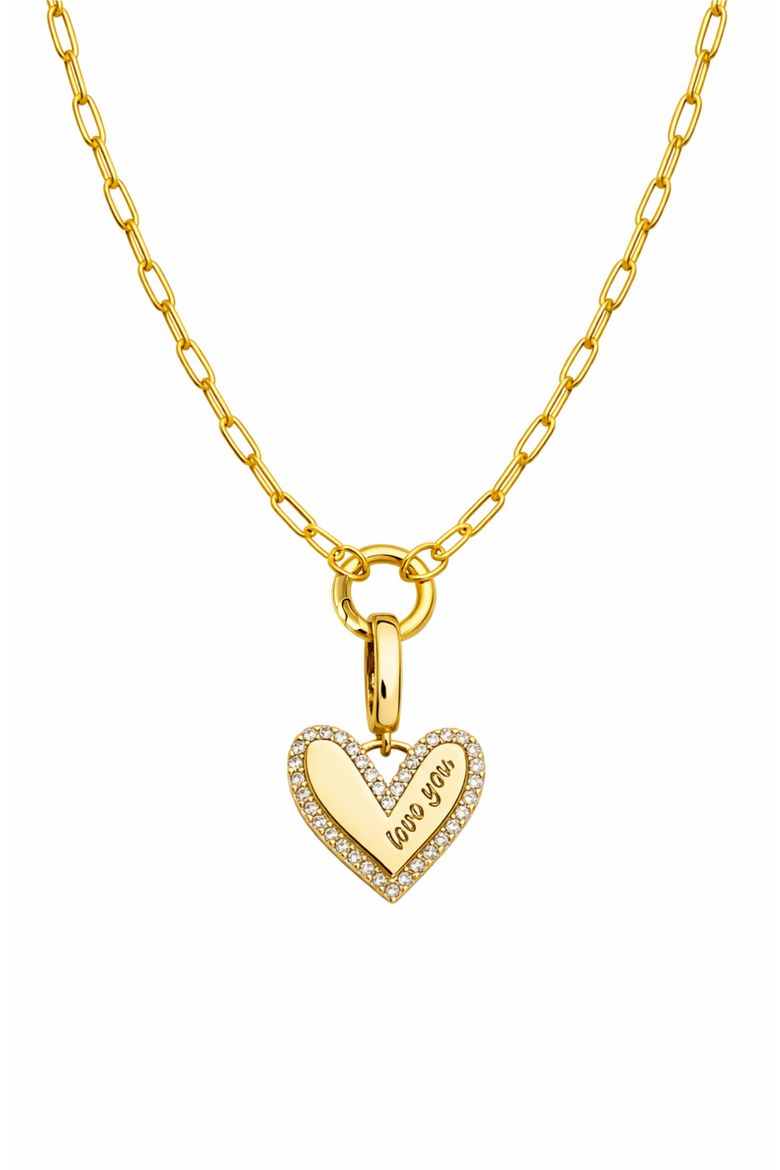 Elena "Love You" Pavé Heart Necklace, Main, color, Gold