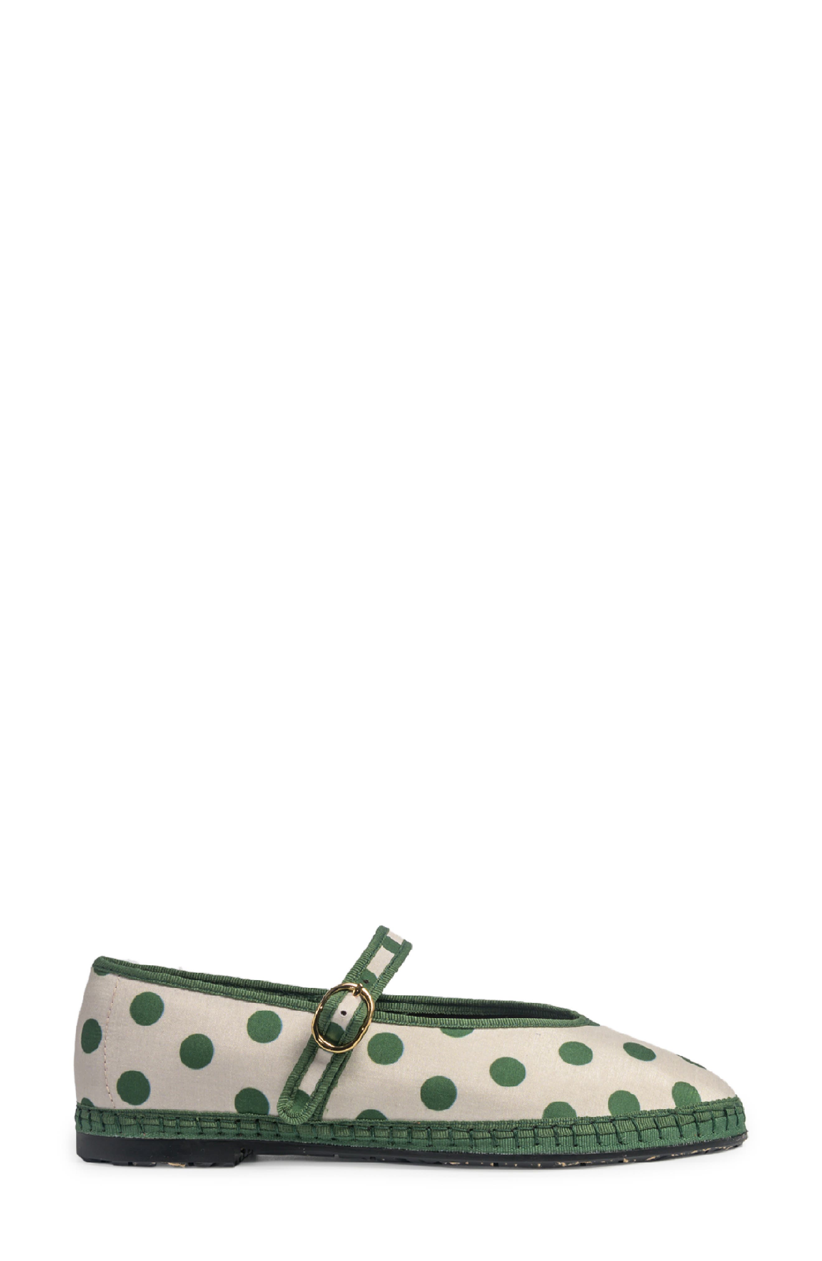 Polka Dot Pierre Mary Jane Flat, Alternate, color, GREEN