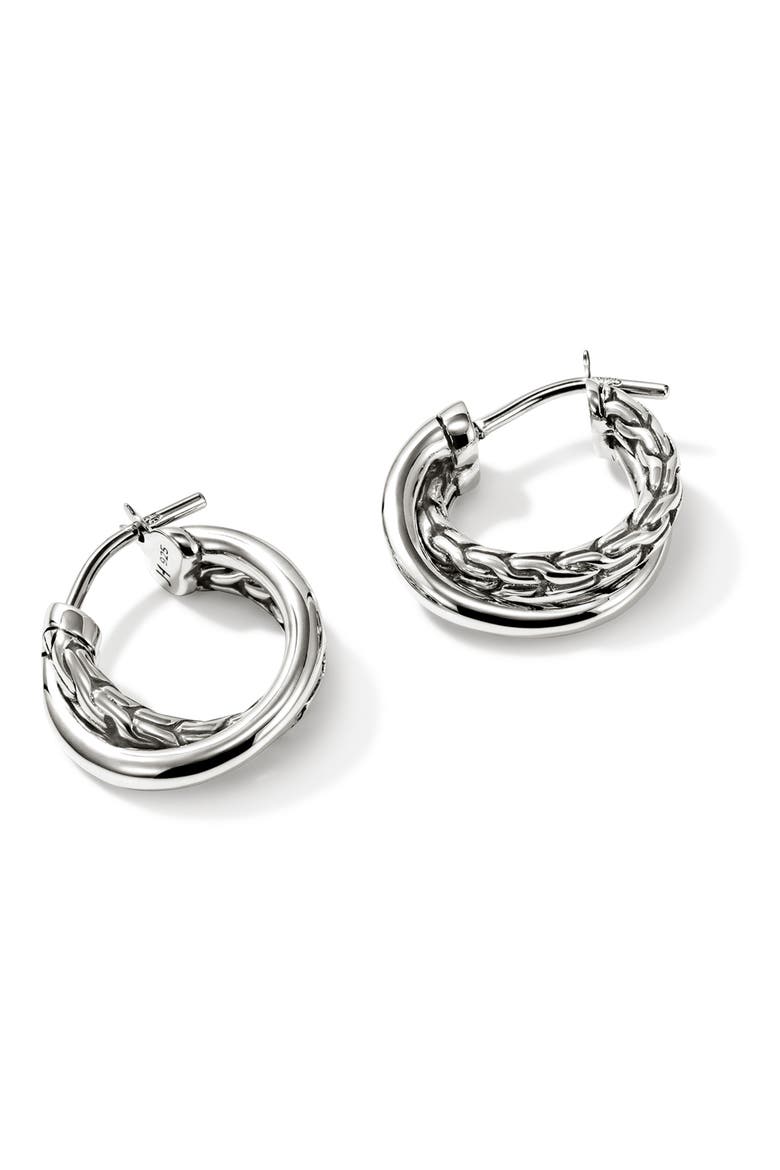 JH Essentials Crossover Hoop Earrings, 15mm, Main, color, SILVER