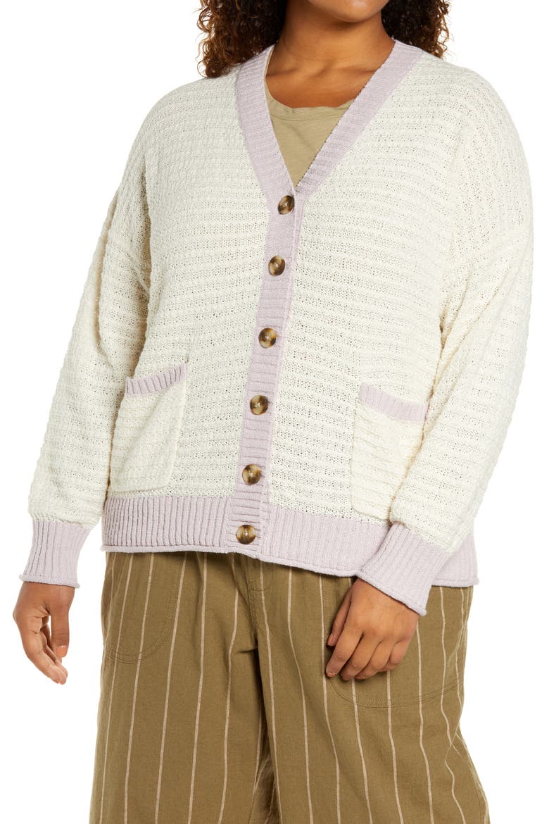 Seabrook Cardigan Sweater, Alternate, color, ANTIQUE CREAM/ PALE LILAC
