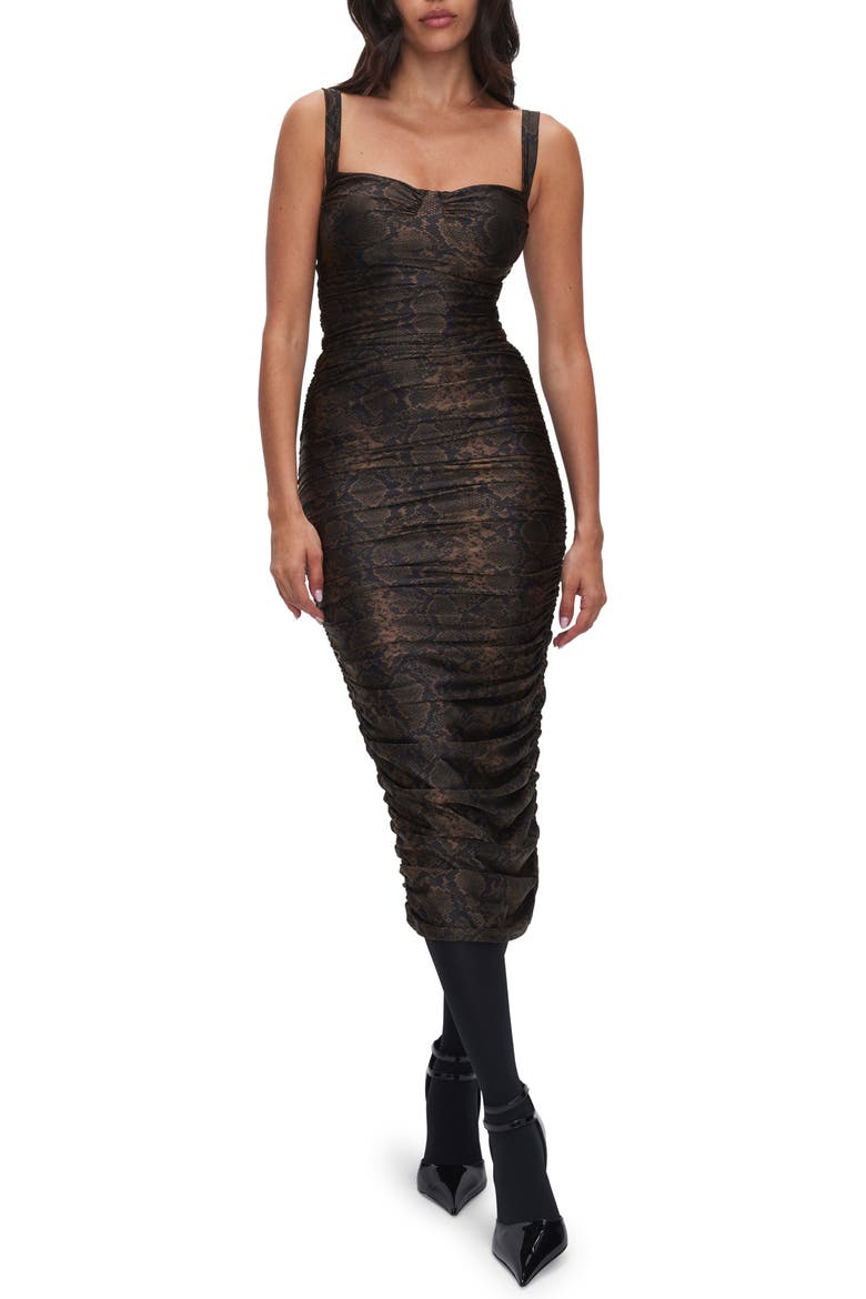 Seamed Cup Body-Con Midi Dress, Main, color, MOCHA PYTHON001