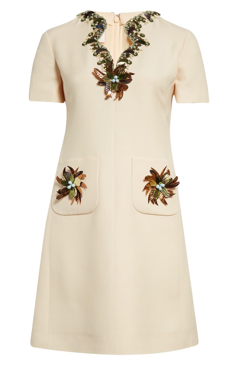 Valentino Garavani Embellished Crepe Couture Shift Minidress, Alternate, color, Ivory Multi