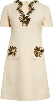 Valentino Garavani Embellished Crepe Couture Shift Minidress