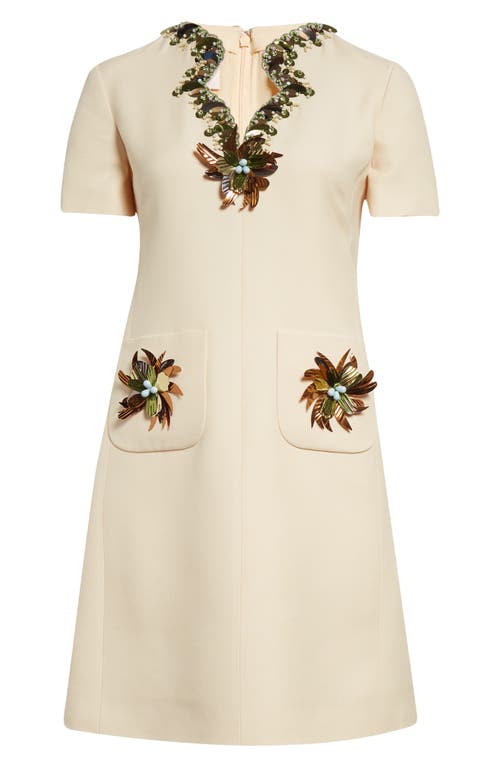 Valentino Garavani Embellished Crepe Couture Shift Minidress In Ivory Multi