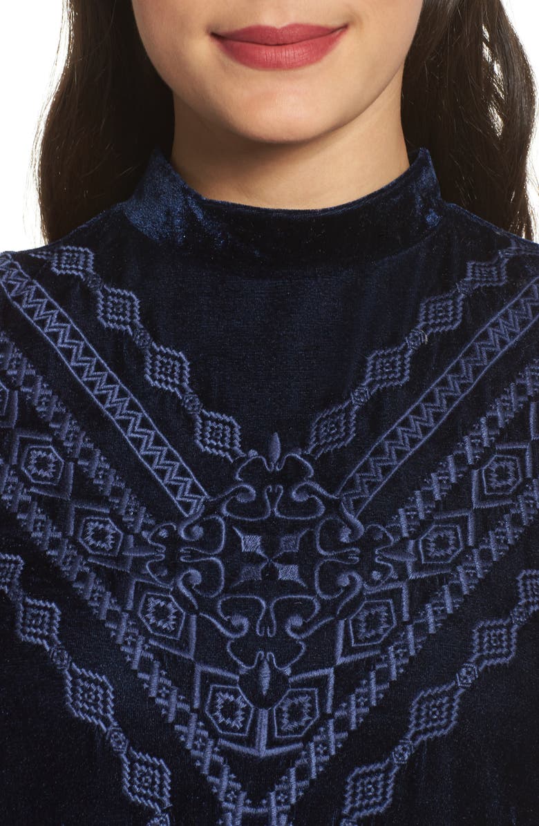 THML Embroidered Velvet Shift Dress, Alternate, color, 