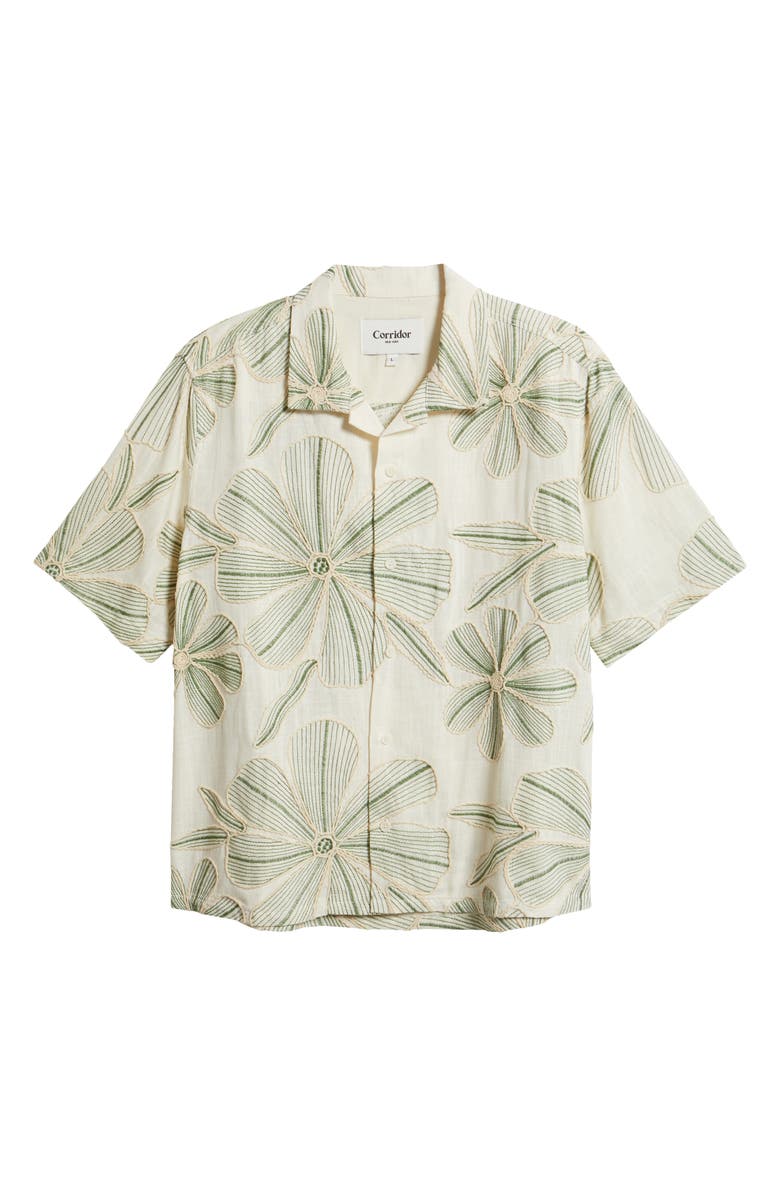 Corridor Floral Appliqué Camp Shirt, Main, color, Natural