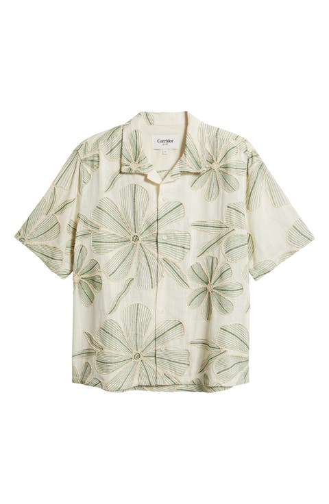 Floral Appliqué Camp Shirt