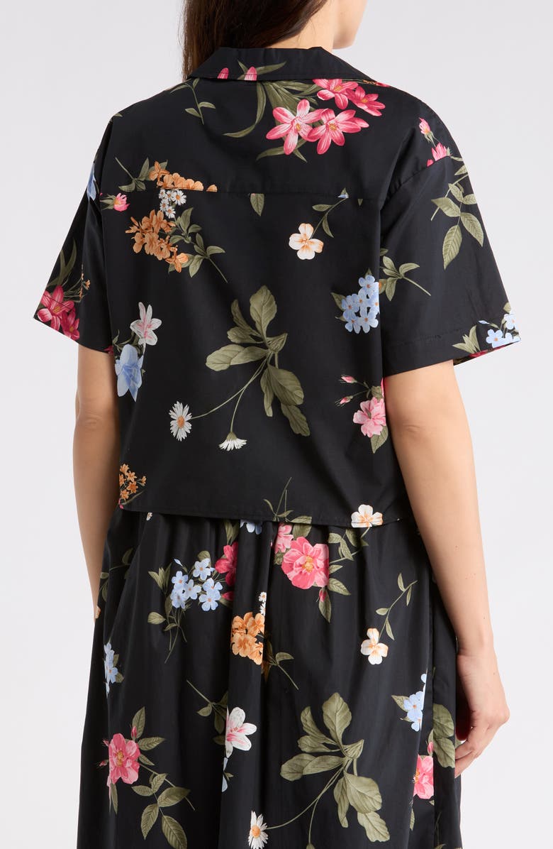 Ellen Tracy Cotton Poplin Camp Shirt, Alternate, color, Black Garden Floral
