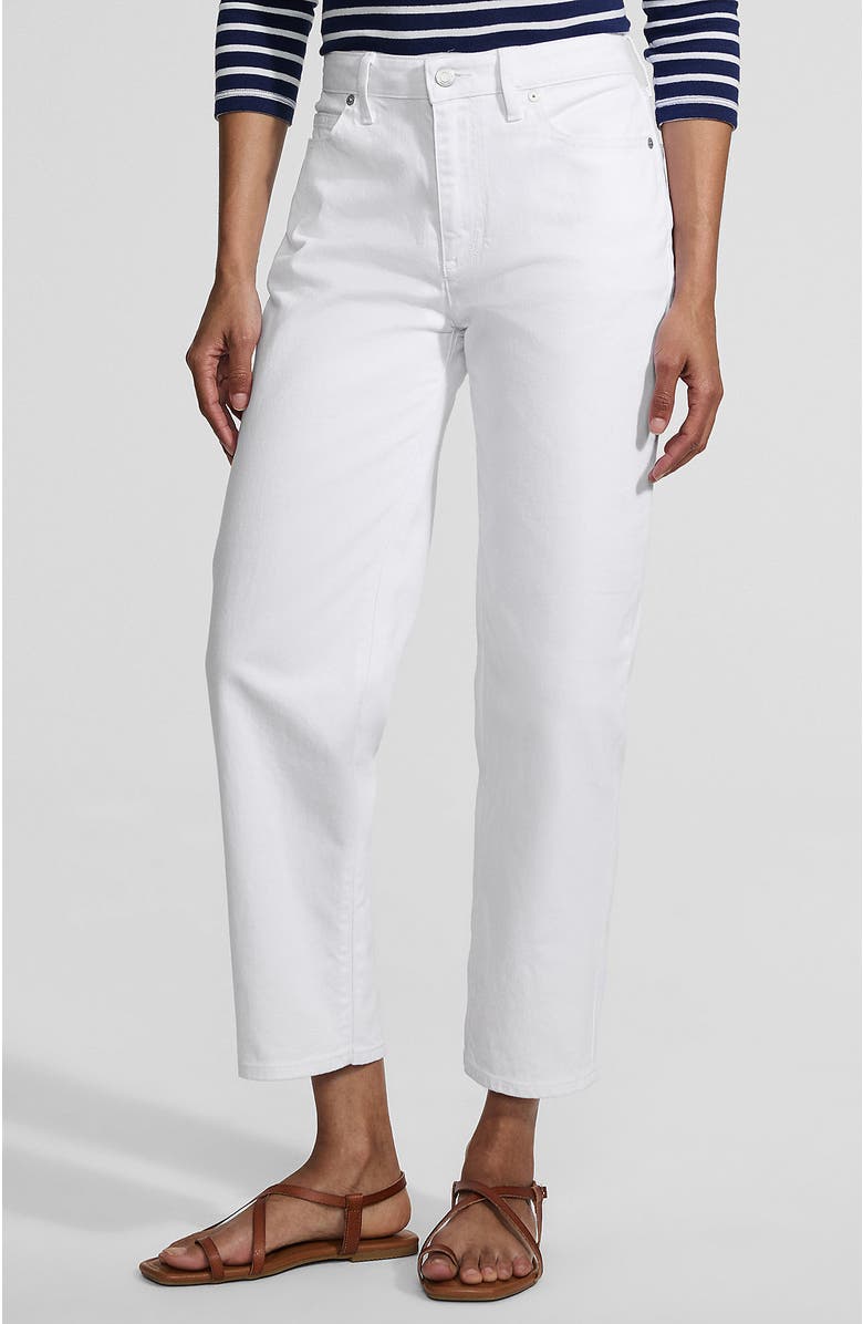 Lands' End Soft Denim Mid Rise Relaxed Straight Crop Jeans, Main, color, White