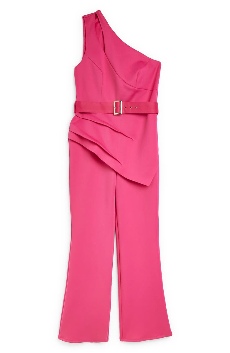 River Island Belted One-Shoulder Sleeveless Jumpsuit, Alternate, color, Pink