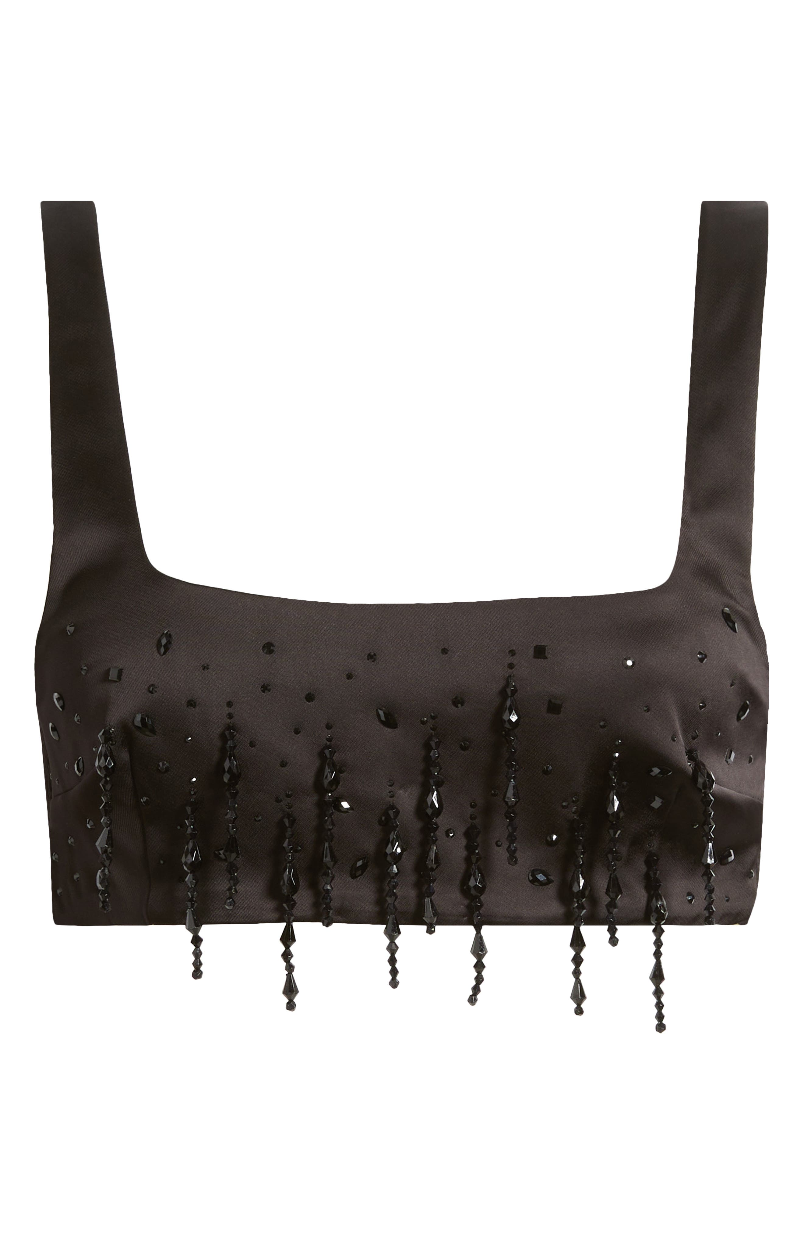 Mango Sleeveless Beaded Satin Crop Top In Black