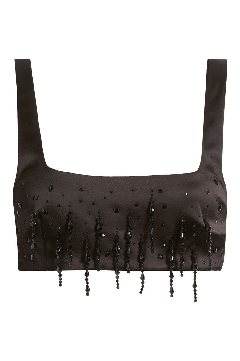 Sleeveless Beaded Satin Crop Top, Alternate, color, BLACK